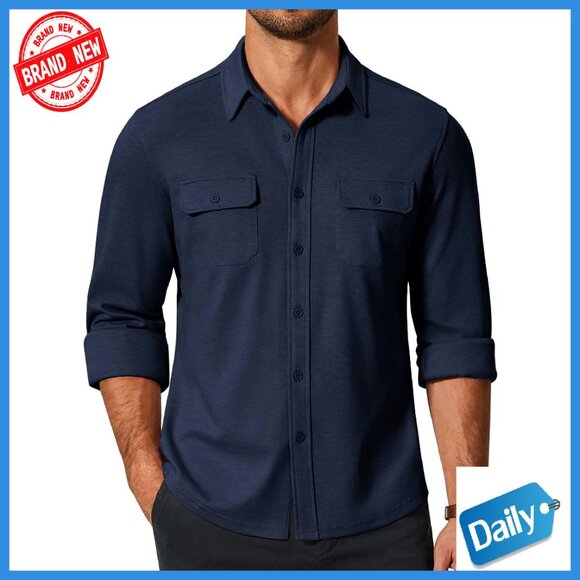 Men's Long Sleeve Button Down Shirt Wrinkle Free Dress Shirt with Pocket